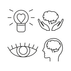 Inspiring Ideas Heart, Mind, Vision, and Creative Thinking Line Art Illustrations