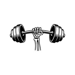 Strength in Every Rep: A skeletal arm, etched in meticulous detail, gripping a heavy barbell, embodies the unwavering dedication and powerful transformation achievable through consistent effort.