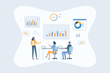 group business team meeting and working collaboration in office workplace concept .business finance investment monitor report dashboard.  