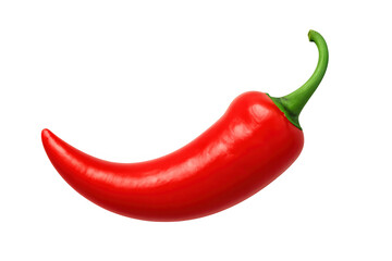 Ripe red chili pepper with green stem, showcasing vivid color and culinary potential against transparent backdrop