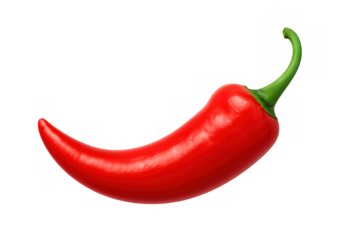 Ripe red chili pepper with green stem, showcasing vivid color and culinary potential against transparent backdrop