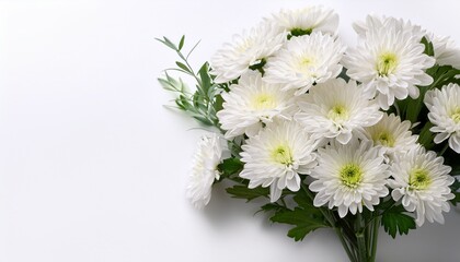Fototapeta premium elegant white chrysanthemums sympathy flower bouquet on white background