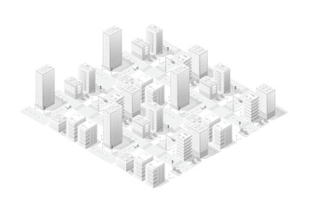 Modern city center with skyscrapers, streets and trees forming