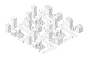 Modern city center with skyscrapers, streets and trees forming