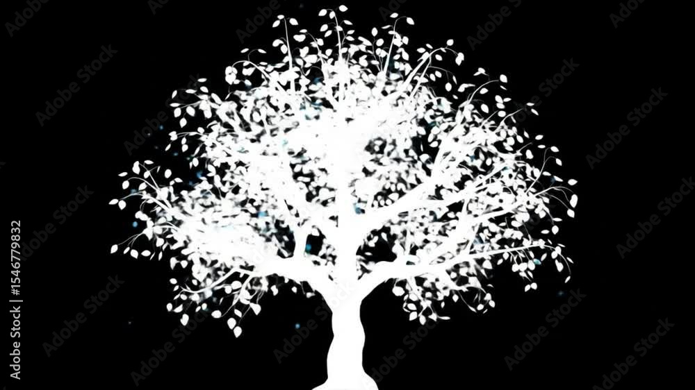 Poster silhouette of a tree with dots scattered around on white background