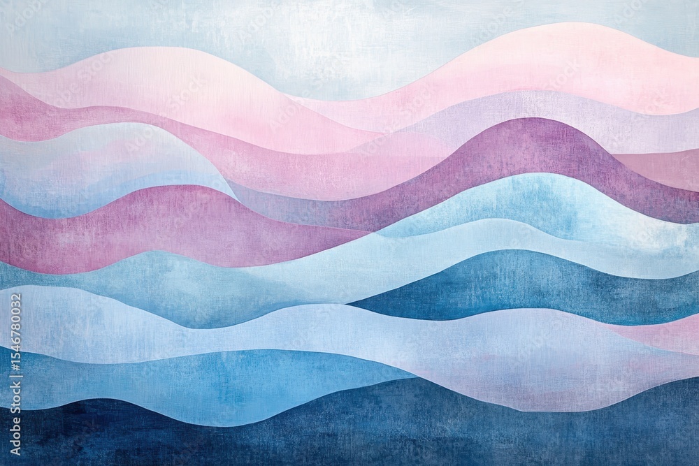 Poster abstract landscape with wavy layered patterns in pastel colors creating a serene visual experience, 