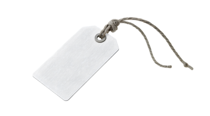 Blank white gift tag with rustic string and metal hole for text eco diy on transparent background