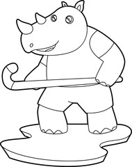 Rhino Field hockey Hockey stick Animal Vector Graphic Art Illustration
