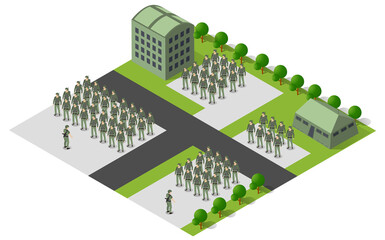 Military base with tanks, missile launchers, and buildings managing