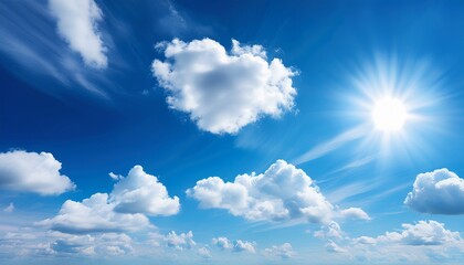 blue sky background with white clouds and sun