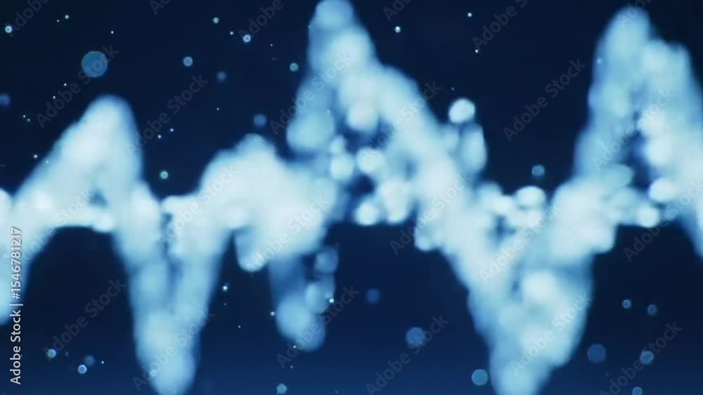 Poster abstract blue waveform with particles on a dark background