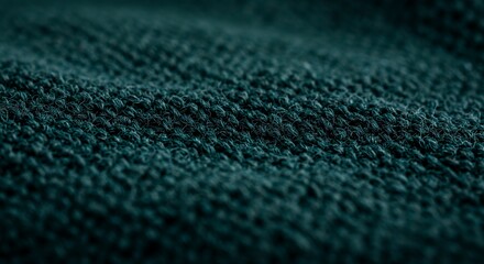 Deep Teal Textured Fabric: Close-Up Macro Photography of Knitted Wool