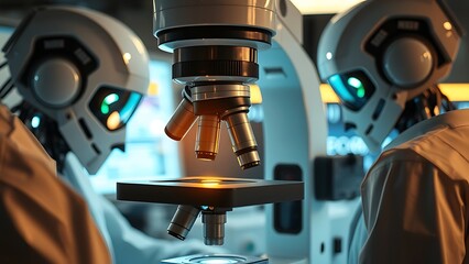 Modern Scientific Microscope with Glowing Elements