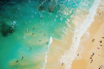 Bright summer day at Bronte and Tamarama beach in Sydney with swimmers and sunbathers enjoying the sea, Bronte and Tamarama beach of Sydney city sea coast, Australia NSW