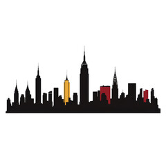 Fototapeta premium City skyline illustration with stylized buildings and colorful elements