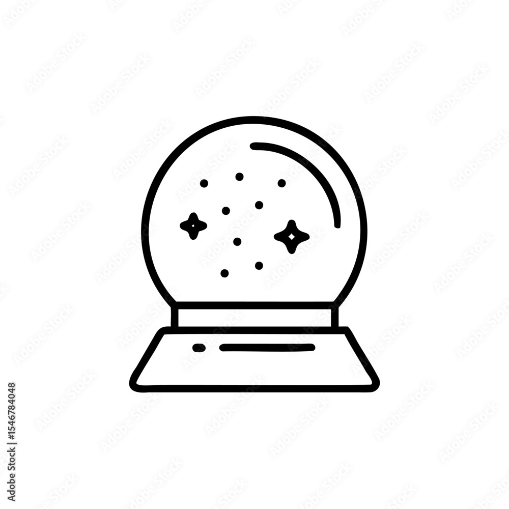 Poster line art icon of a snow globe with stars and dots inside on a background snowglobe