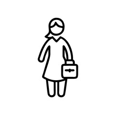 Woman Businessperson Line Art Icon Simple Female Figure Briefcase Hadmade vector