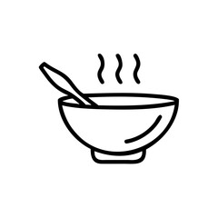 Hot Soup Bowl with Spoon Simple Line Art Icon Illustration steam