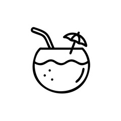 Line Drawing Coconut Drink Straw Umbrella Summer Tropical Icon Hadmade vector