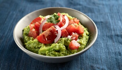 fresh guacamole with diced tomato and onion