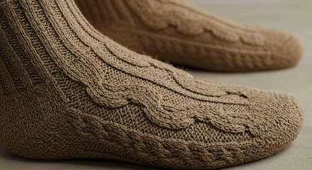 Close-up of Cozy Cable-Knit Wool Socks in Taupe