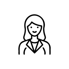 Line art icon smiling woman shoulder length hair business suit female girl
