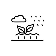 Line Drawing Plant Growth Rain Cloud Soil Seedling Leaves Nature vector