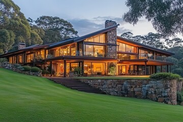 Obraz premium Luxury seaside property in Tuross Head, New South Wales offers stunning architecture and serene landscape views, Seaside property of Tuross Head in NSW Australia real estate market