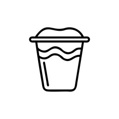 Line art illustration of a disposable cup filled with a creamy substance wavy texture top view