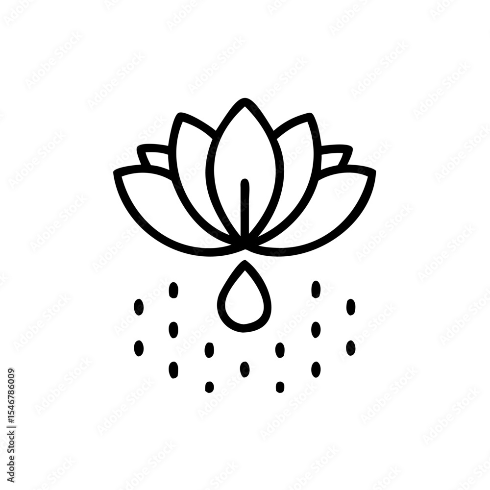 Aufkleber line art lotus flower with droplet and dots design element vector
