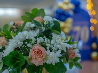 wedding bouquet on a wedding reception table
