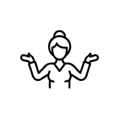 Woman shrugging shoulders simple line art icon minimalist design female hands