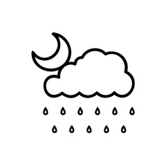 Night Rain Cloud Crescent Moon Icon Line Art Simple Weather Symbol Handmade drops