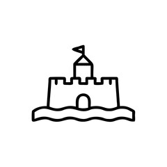 Sandcastle Icon Line Art Simple Summer Beach Ocean Wave Flag Tower Handmade vector