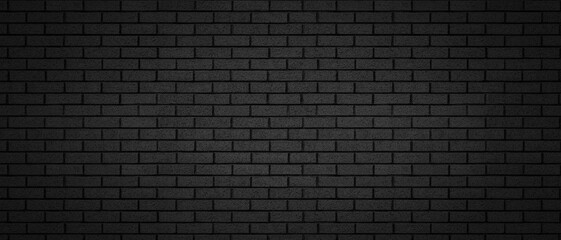 Black painted brick wall background texture. Anthracite banner backdrop.