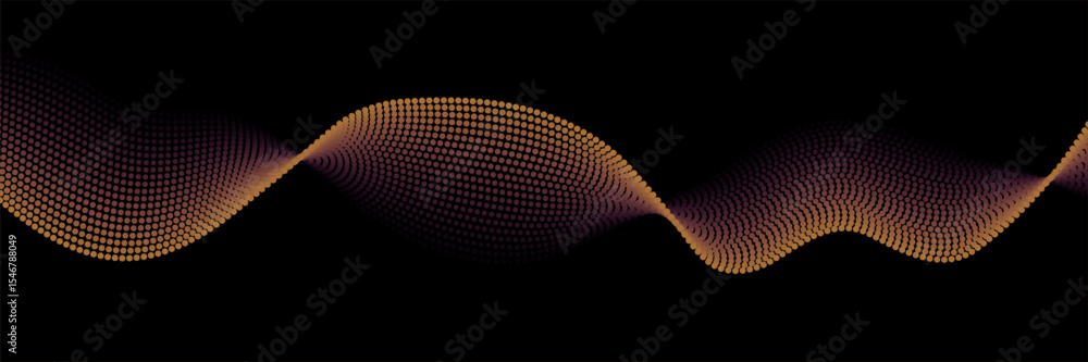 Poster flowing dots particles wave pattern gold isolated on black background. vector in concept of technolo