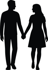 Silhouette couple holding hands walking together in love Vector Illustration