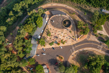 Zenith view of the Three Borders Landmark in Misiones, Argentina.