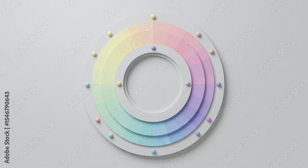 Poster a pastel color wheel with a circular gradient and soft hues isolated on a white background