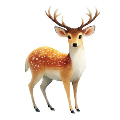 Obraz premium Illustration of a cute spotted deer with antlers, isolated on transparent background