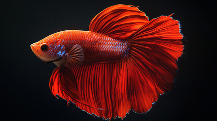 The beautiful moving moment of yellow half moon siamese betta fish or dumbo betta splendens fighting fish in thailand on isolated black background. Thailand called Pla-kad or big ear fish