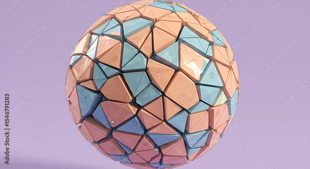 Poster an abstract geometric sphere with a triangle pattern in pastel colors