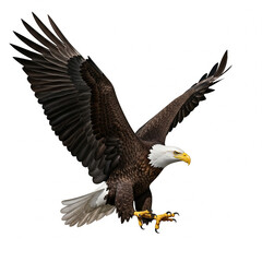 Obraz premium eagle mid swoop with wings arched isolated on white background