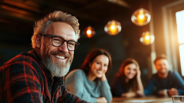 A warm and inviting scene with a group of smiling friends gathered together, highlighting the essence of friendship and togetherness in a cozy setting filled with shared joy.