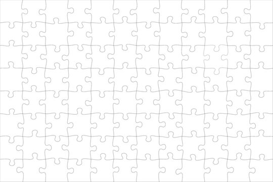 Jigsaw puzzle blank template or cutting guidelines of transparent pieces. Pieces are easy to separate (every piece is a single shape). Jigsaw puzzle transparent template. Vector illustration