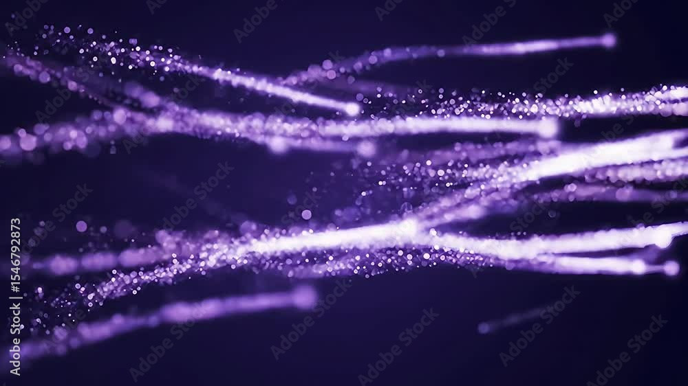 Poster Purple particles flow across dark background, creating abstract light trails symbolizing energy, motion, cosmic dust, stardust, night sky, galaxy, and ethereal beauty
