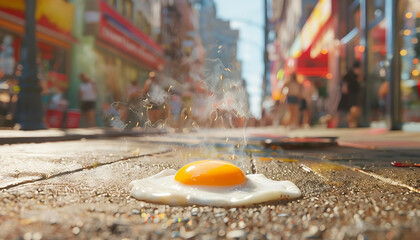 Egg Frying on Hot Sidewalk in Summer Sun, National Sidewalk Egg Frying Day.