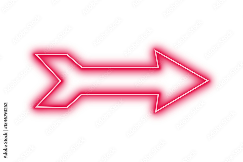Poster red bright glowing neon arrow sign with 3d design pointing right on transparent background light sym