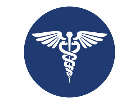 caduceus medical symbol on blue background
