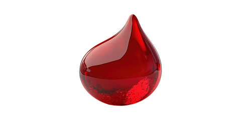 Fototapeta premium Red Glass Blood Drop Sculpture. Symbol Of Health, Donation, And Medical Awareness Isolated On Transparent Background